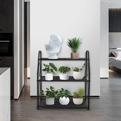 Plant Stand, 3 Tier Plant Shelf for Indoor Outdoor, Heavy Duty Metal Outdoor Plant Stand Holder Rack for Living Room Balcony and Garden, Black