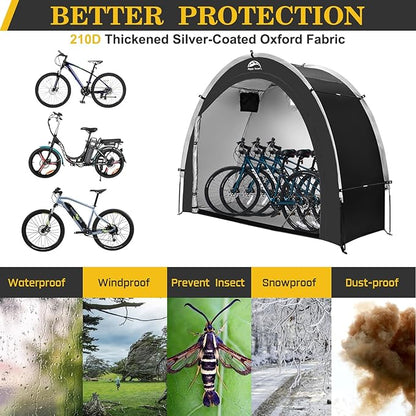 Happy Travel Bike Storage Shed Tent,Outdoor Portable Bicycle Storage Sheds with 210D Oxford Fabric PU4000 Waterproof for 2/3/4/6/8 Bikes,Bike Covers Shelter for Motorcycle,Garden Tools,Toys,Lawn Mower