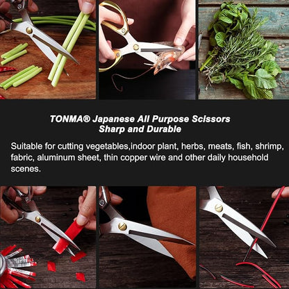 TONMA Kitchen Scissors All-Purpose, Made in Japan, Stainless Steel, TKM-4 | Japanese Heavy-Duty Kitchen Shears with Ergonomic Handle for Herbs, Chicken, Food, Garden, Office, Craft, Effortless Cutting