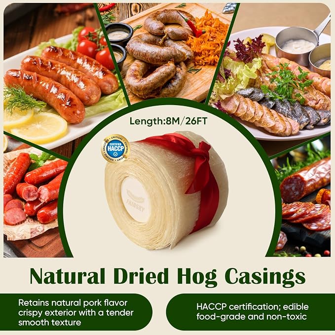 Edible Drying Natural Sausage Casing, Sausage Casings for Flavorous Homemade Sausages Ham,Breakfast Sausage,Italian Sausage,Knoblewurst,Pepperoni,Bologna Sausage and Most Sausage-8m/26ft,Φ38mm