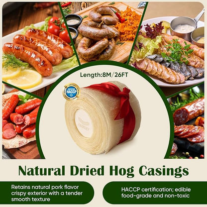 Edible Drying Natural Sausage Casing, Sausage Casings for Flavorous Homemade Sausages Ham,Breakfast Sausage,Italian Sausage,Knoblewurst,Pepperoni,Bologna Sausage and Most Sausage-8m/26ft,Φ38mm