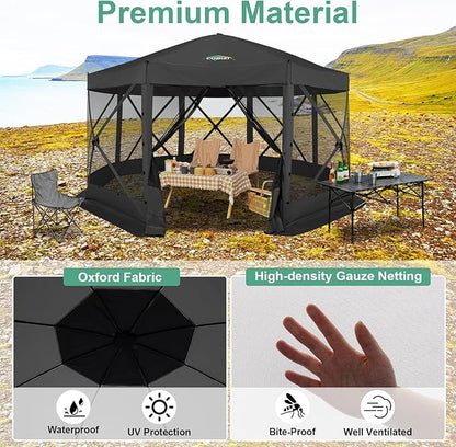 COBIZI 15x15ft Extra Large Pop-Up Gazebo Canopy Tent with Mosquito Netting, Spacious Easy Set-Up Screened Shelter, Durable Outdoor Pavilion with Ground Stakes, Perfect for Patio, Backyard,Black