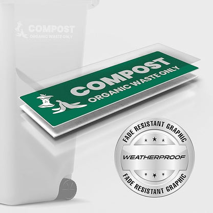 Compost Sticker - Organic Waste Only Bin Label - 3-5 Year Indoor/Outdoor Rated - Heavy Duty, Weather Proof, Ultra Durable - USA Made (6x2 inch), 4 Labels