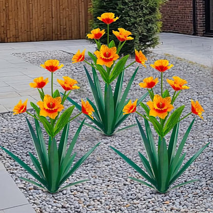 Homight Metal Agave Plant Outdoor Decoration Outdoor Garden Decoration Daffodils Flowers Mexican Yard Art Daffodils Flowers Decorative Garden Gift (3 Big Orange Daffodil)