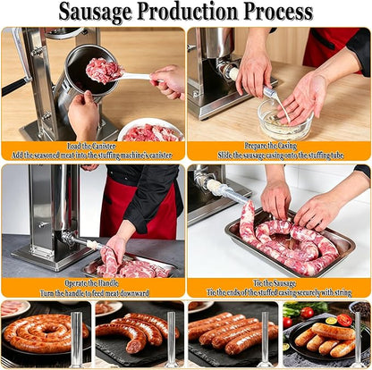 CTJ Sausage Stuffers Stainless Steel Sausage & Churro Maker 3L/7Lb | Manual 2 in 1 Sausage Stuffer & Churro Maker, 2-Speed Adjustable Vertical Sausage Maker, 4 Stuffing Tubes & Churros Nozzle
