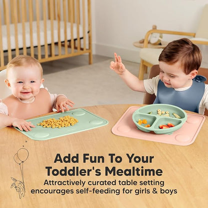 KeaBabies 2pk Silicone Placemats for Toddlers, Kids, Baby, 12x9 (Mellow, S) | Non Slip Suction Silicone Placemat for Restaurants, Dining Table,Travel, Easy to Clean, Food Grade/BPA-Free, Small Table Mat