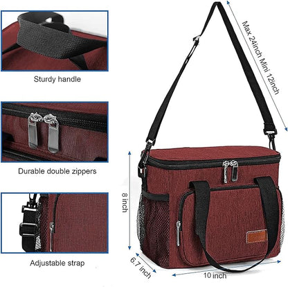 Lunch Bags for Women/Men, Insulated Lunch Bag for Work Office Picnic - Lunch Cooler Bag Leakproof Lunch Box with Adjustable Shoulder Strap - Red