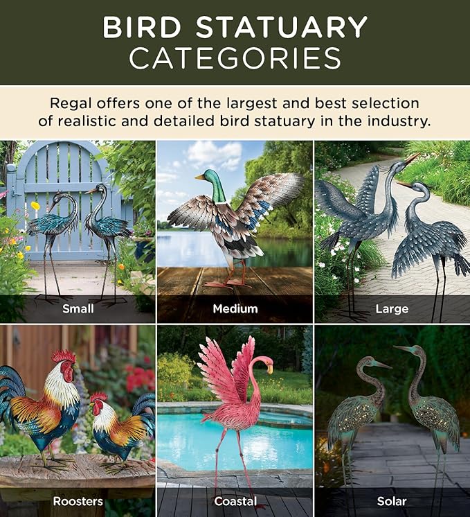 Regal Art & Gift Handcrafted Metal Rooster Statue, Weather-Resistant Farmhouse Yard Art, Indoor/Outdoor Garden Sculpture, Detailed Feather Design, Decorative Bird for Home & Garden, Golden, 16” Height