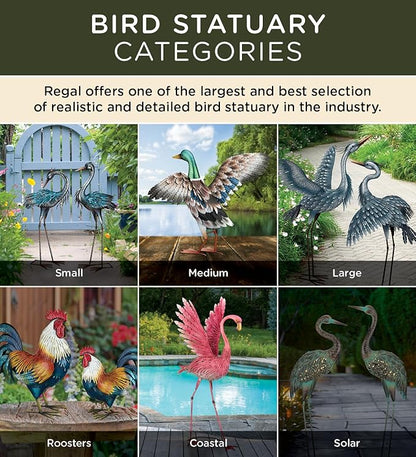 Regal Art & Gift Handcrafted Metal Rooster Statue, Weather-Resistant Farmhouse Yard Art, Indoor/Outdoor Garden Sculpture, Detailed Feather Design, Decorative Bird for Home & Garden, Golden, 16” Height