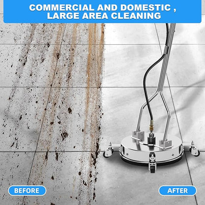 16.5" Pressure Washer Surface Cleaner with 304 Industrial-grade Stainless Steel Housing, Dual Handle, Driveway Pressure Washer Attachment, 2 Replacement Nozzles, for Concrete, Sidewalk, Deck, 4500 PSI