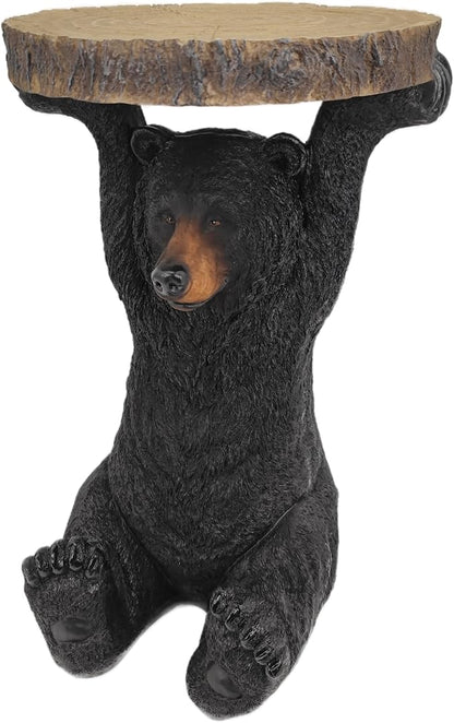 American Black Bear Side Table Pedestal End Table Stool Resin Bear Statue Hand Painted Sculpture Home Office Living Room Decor