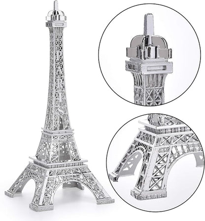 ESHATO Silver Metal Eiffel Tower Statue, 10inch Decorative Figurine Replica Stand Holder for Cake Topper Table Decor Gift Party Home Decoration