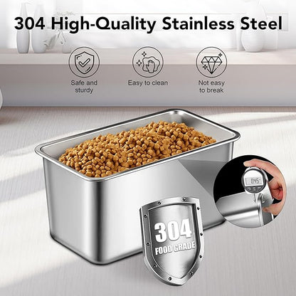 Newget Dog Food Storage Container Stainless Steel with Scoop, 16-lb/11-lb Airtight Metal Pet Food Storage Bin, Cat Food Container for Dry Dog, Cat Food, Bird Seed, Keep Food Fresh, White