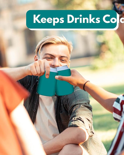 PartyPrints 25 Pack Teal Blank Can Cooler Sleeves, Customizable Bulk Insulated Foam for Beer, Collapsible Plain Drink Holder, Cold Soda Insulator, 12oz Regular, 16oz Tall Cans