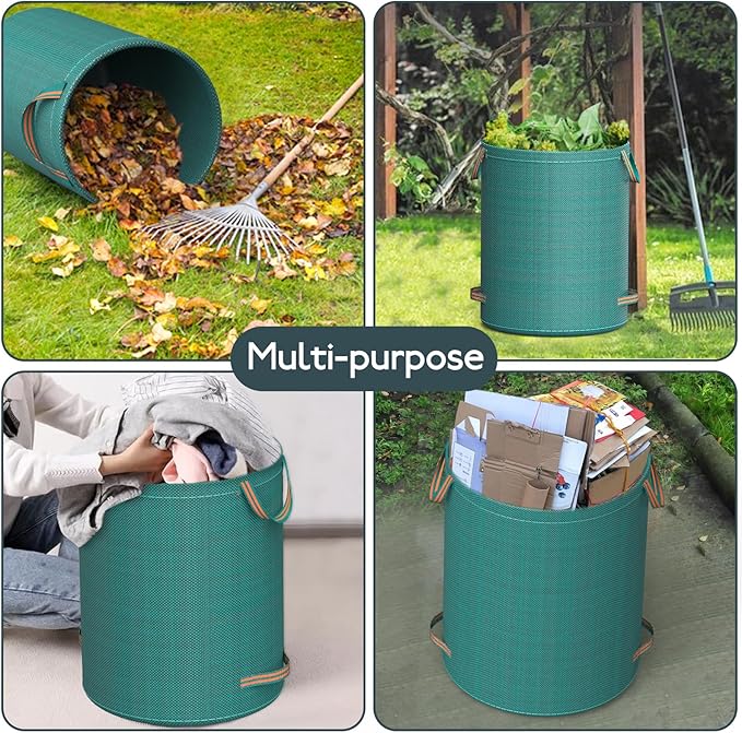 Mokani Reusable Yard Waste Bags, 79 Gallon Lawn and Leaf Bags 3 Packs, Heavy Duty Garden Bags With Reinforced Handles, Camping Yard Recycling Leaf Bag for Leaves