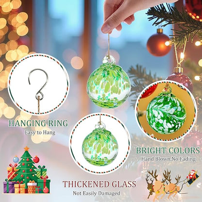Hand Blown Glass Gazing Balls for Garden Hanging Friendship Balls Christmas Ball Ornaments for Xmas Tree Decoration (Green - B)