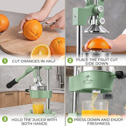 Zulay Kitchen Cast Iron Juicer - Heavy Duty Manual Juicer with Detachable Strainers for Easy Cleaning, Orange Juice Press for Citrus Fruits, Perfect for Bartenders, Juice Lovers & Health Enthusiasts