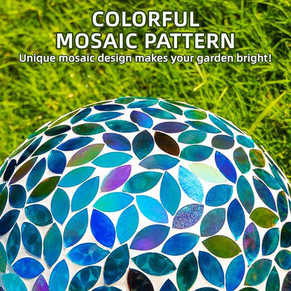 VOREEN 10-Inch Gazing Ball Glass Mosaic Gazing Globe, Handmade Outdoor Reflective Ball Yard Decoration for Homes, Patio, Lawn and Gardens, Gift for Mom Wife Friend, Blue and Amber