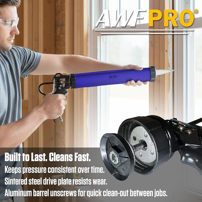 AWF PRO Sausage Caulking Gun 20 oz, 12:1 Thrust Ratio | 20 oz Foil Pack and 10 oz Cartridge Convertible, Aluminum Barrel, Includes 3 Tips