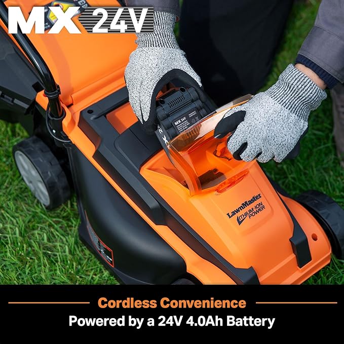 LawnMaster CLM2413A Cordless 13-Inch Lawn Mower 24V Max with 2X4.0Ah Battery and a Charger