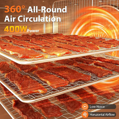 Food Dehydrator - 5 Stainless Steel Trays Dryer Machine with 194℉ Temperature Control & Adjustable Timer, 400W Meat Dehydrator for Jerky, Fruit, Veggies, Dog Treats, 50 Recipes Book Included