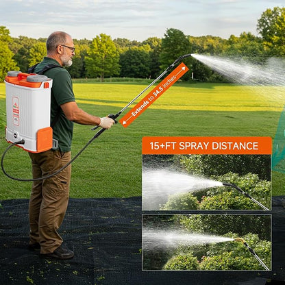 Battery Powered Backpack Sprayer 4.2Gallon, 45-90PSI Adjustable Pressure, 6 Hours Long Battery Life, Electric Backpack Garden Sprayer with 6 Spray Nozzles for Lawn, Garden, Yard