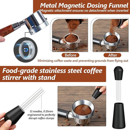 7 Pcs 58mm Espresso Accessories Kit, Spring Loaded Calibrated Tamper, WDT Tool, Coffee Measuring & Espresso Cup and Tamper Mat, Puck Screenr & Dosing Funnel, Fit 58mm Espresso Machine Accessories