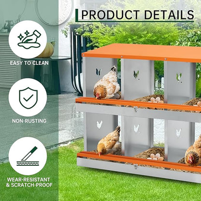 Garvee Nesting Boxes for Chickens, 4 Compartments Metal Chicken Nesting Box, Chicken Egg Laying Box with Large Vented Holes for Easy Egg Collection