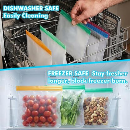 10 Pack Reusable Silicone Food Storage Bags, Reusable Freezer Bags, Leakproof Snack Sandwich Gallon Bags BPA Free Contaizers, Freezer Bag for Meal Prep, Marinate Meat, Salad Fruit, Veggies, Lunch Blue