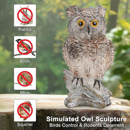 Owl Outdoor Statue Figurine Decoration, Hand-Painted Owl on Branch, Waterproof, Fade-Proof Sculpture for Garden, Patio, Home Decor Statue (Brown)