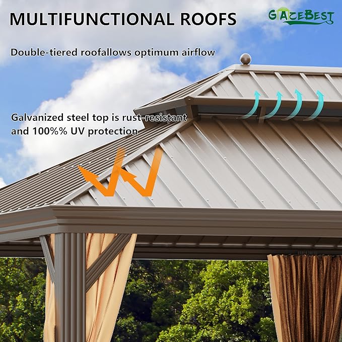 12'x24' Hardtop Gazebo Outdoor Aluminum Patio Gazebo Double Roof Galvanized Steel Canopy with Netting and Curtains for Garden, Backyard,Deck and Lawns