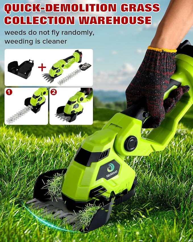 Cordless Hedge Trimmer，2-in-1 Hedge Trimmer，Cordless Grass Shear & Shrubbery Trimmer with Dual-Action Blade Cutting Capacity,Hedge Shear with 2 PCS Rechargeable Battery and Charger for Garden,Lawn