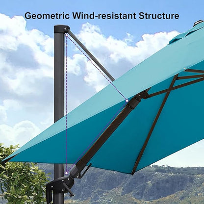 PURPLE LEAF 8' X 8' Left-right Tilting Patio Umbrella Outdoor Cantilever Swivel Square Umbrella Aluminum Offset Umbrella with 360-degree Rotation for Garden Deck Pool Patio Turquoise Blue