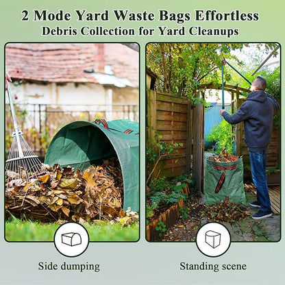 2 Pack 53 Gallons Reusable Yard Waste Bags,Heavy Duty Lawn and Leaf Bags,Dustpan-Type Garden Bag with Reinforced Handles for Collecting Leaves,Branch Debris,Grass Clippings