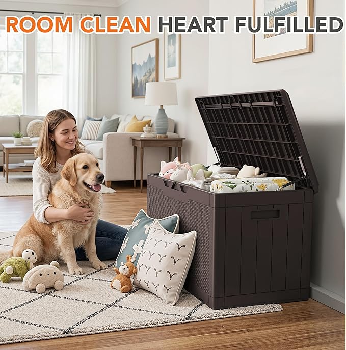 110 Gallon Deck Box Outdoor Indoor Waterproof Storage Box for Patio Furniture, Pool Accessories, Garden Tools, and Cushion Storage, Brown