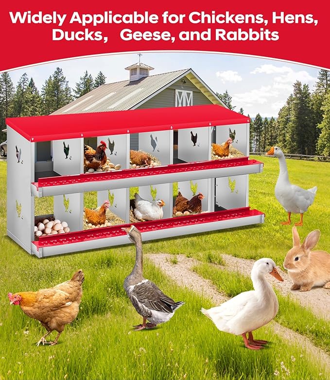 Chicken Nesting Box, 6/8/10 Compartment Metal Nesting Box,Wall Mount Chicken Nesting Boxes for Laying Eggs,Easy Egg Collection,6 Room Nest Boxes for Chickens
