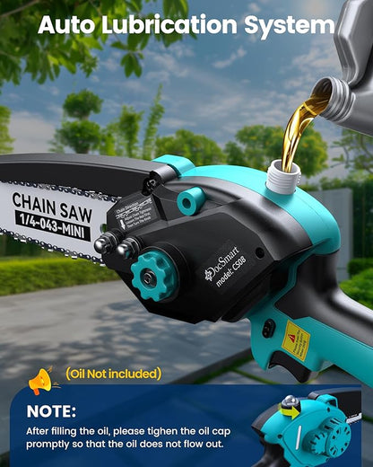 Cordless Pole Saw&Mini Chainsaw,2-IN-1 6 inch Electric Handheld Chain Saw with 2pcs 2000mAh Rechargeable Batteries,Pole Saws with Extension Pole for Tree Trimming Wood Cutting,Ideal Gifts for Men Dad