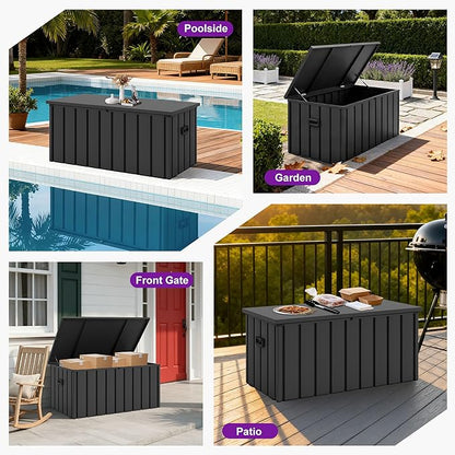 PURPLE LEAF Outdoor Deck Box 120 Gallon Waterproof Lockable Storage Box Container with Lid Deck Organization for Patio Cushions Side Table Pool Accessories Garden Tools, Gray