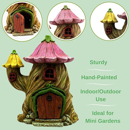 PRETMANNS Fairy House Kit - Fairy Garden Accessories for Outdoor Miniature Village Decor, with Fairies & Sign - House, 7 ‘ High & Door can Open Wide - 4 Piece Supplies