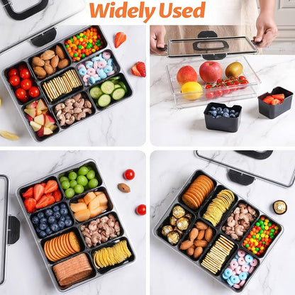 Snackle Box Container Dishwasher Safe Divided Serving Tray with Lid Handle | Charcuterie Board for Portable Snack Platters, Organizer for Fruits Snacks, Perfect for Road Travel - Black