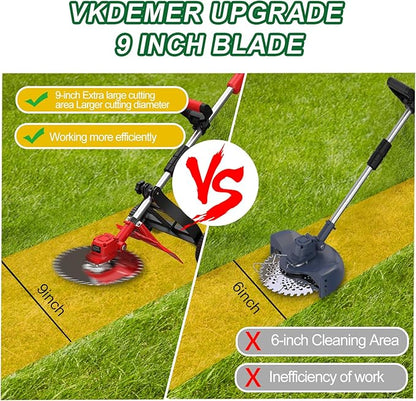 Cordless Weed Wacker, 9-inch Electric Weed Wacker Battery Powered with 2 Pcs 4.0Ah Batteries, 3 in 1 Wheeled Grass Lawn Trimmer/Brush Cutter,3 Types Blades Lightweight Edger Trimmer for Yard Care