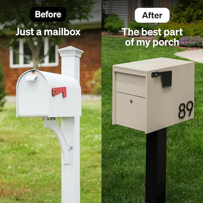 Adoorn Lockable Post Mount Mailboxes for Outside - Large Anti-Theft Locking Mailbox for Packages and Letters - Weatherproof Construction - Durable Steel - 15.5" H x 12" W x 18.5" D - Sandstone