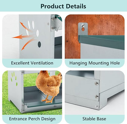 4 Compartment Metal Wall Mount Chicken Nesting Boxes with Easy Egg Collection, Individual Nests for Different Chicken Breeds, 22.05 x 16.92 x 25.59 Inches