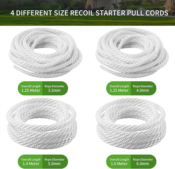 2-Pack Lawn Mower Pull Cord, 1.2m 9/64 Inch 3.5mm Recoil Starter Rope with Handles for Chainsaw, Trimmer, Edger, and Small Engines, Fit for STIHL Poulan Husqvarna Echo Craftsman Ryobi Honda and More