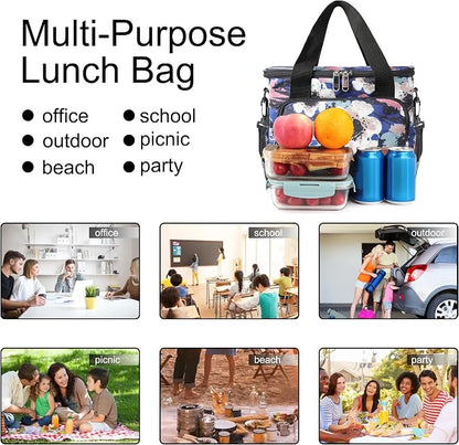Lunch Bags for Women/Men, Insulated Lunch Bag for Work Office - Lunch Cooler Bag Leakproof Lunch Box with Adjustable Shoulder Strap - Ink foral