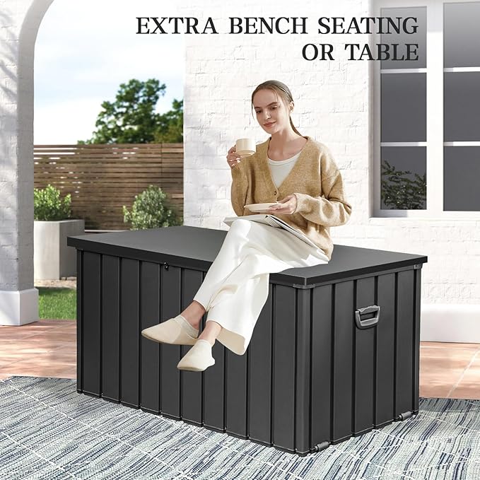 Domi 200-Gallon Outdoor Storage Box – Waterproof, Lockable Storage Cabinet for Patio Furniture, Garden Tools & Pool Supplies – Large Metal Storage for Cushions, Toys & More