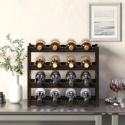 BAMEOS Bamboo Wine Rack Storage, 4 Tier Wine Racks Countertop, Wine Rack Freestanding Floor Wine Holder Cabinet for Kitchen, Bar, Pantry, Wine Cellar, Basement,Study (16.85 L x 9.25W x 17.24H)