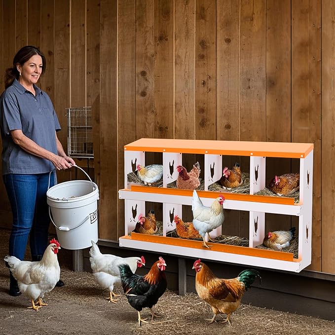 Nesting Boxes for Chickens, Chicken Coop Laying Boxes for Hens with Egg Rollaway System to Protect Eggs, 6/8/10-Hole Galvanized Steel Chicken Nesting Boxes Backyard Farm, Easy to Clean