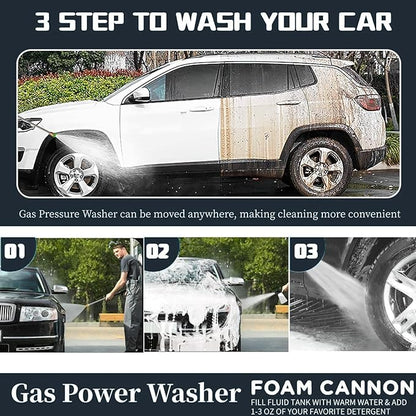 Professional 4200PSI 4GPM 196CC Gas Pressure Washer, Commercial Gas Power Washer with 5 Nozzles 25FT Hose Foam Bottle for Car Fence Driveway Yard (EPA/CARB/ETL Compliant), 2 Green Wheels