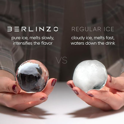 Berlinzo Ice Ball Maker Mold - 2 Clear 2.4in Whiskey Spheres, Non-Electric